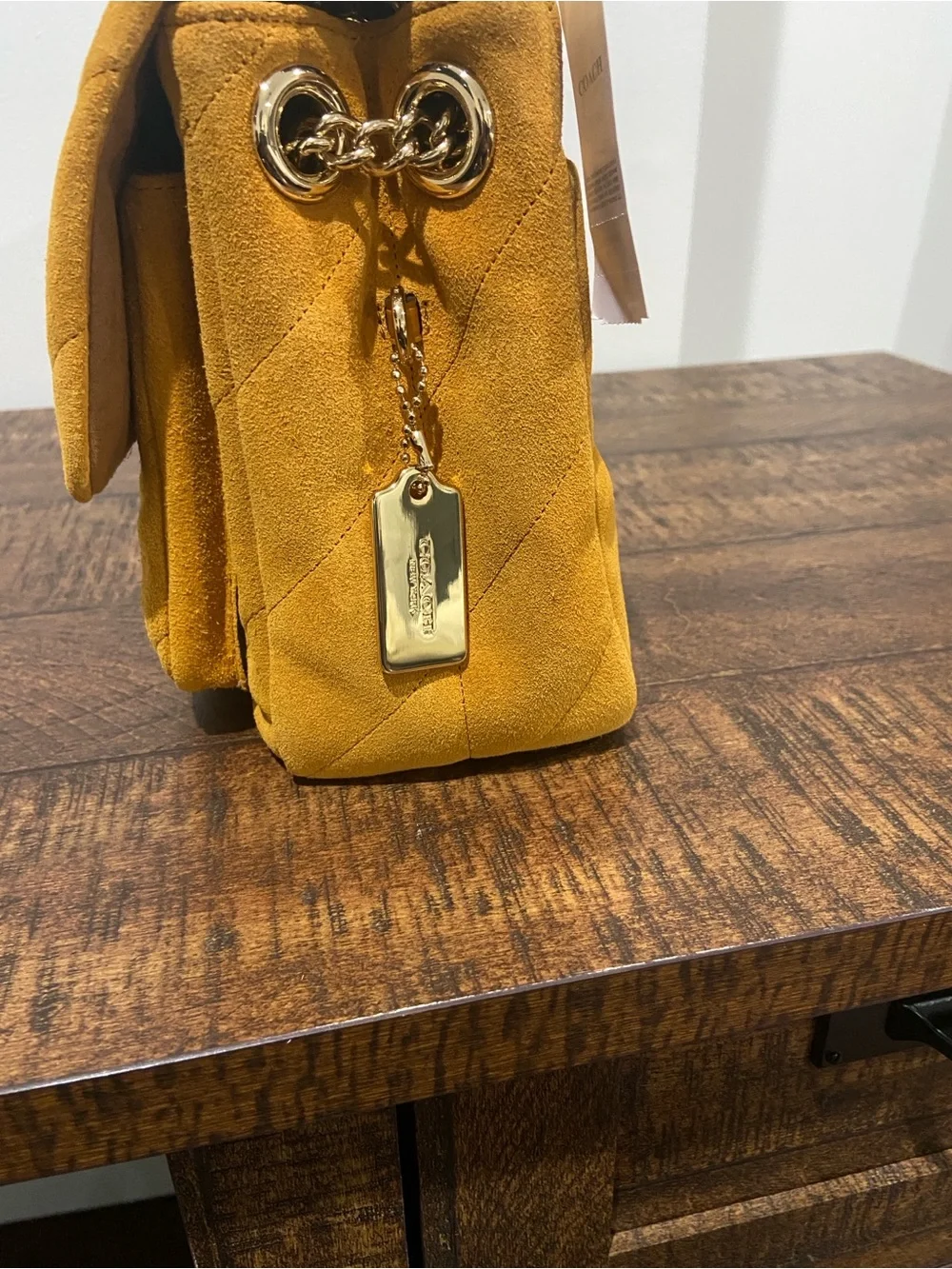 Coach Quilted Elodie Chain Shoulder Crossbody Bag- Marigold Suede
